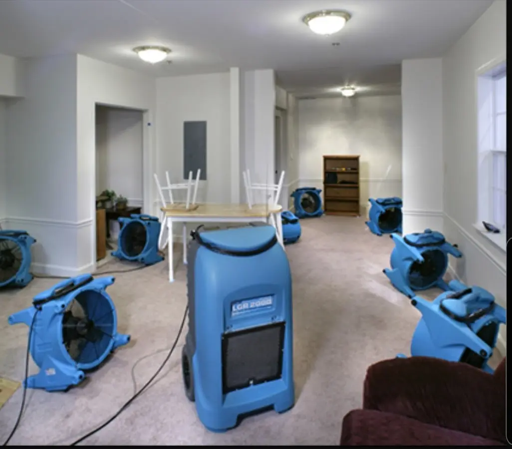 Air movers and dehumidifier setup for Water Damage Restoration in Cresaptown